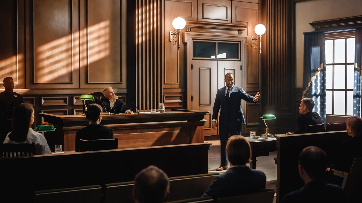 A lawyer practicing a case in a mock trial in El Paso.